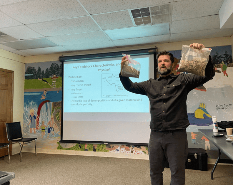 Instructor and expert James McSweeney demonstrating the components of compost