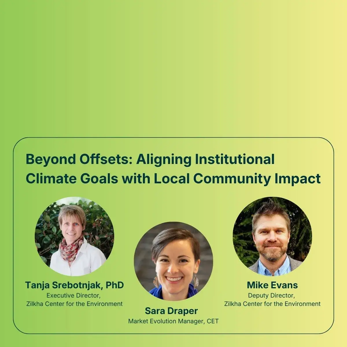 Promotional graphic for the virtual event Beyond Offsets on May 7.