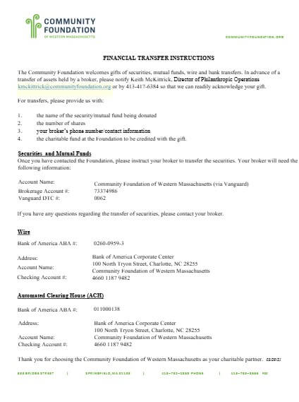 financial transfer instructions Document cover